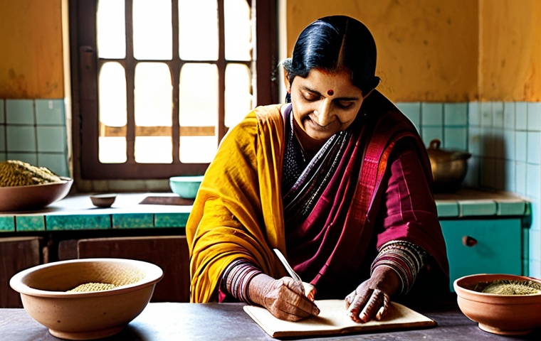 **
A warm and inviting scene of a Bengali grandmother (Dida/Thakuma) sharing a handwritten recipe with her granddaughter in a sunlit kitchen. The kitchen features traditional Bengali elements like spice racks and earthen pots. Both are fully clothed in modest, traditional Bengali attire (e.g., saree, salwar kameez). Focus on the intergenerational connection and the passing down of culinary heritage. Safe for work, appropriate content, fully clothed, professional, modest, family-friendly, perfect anatomy, correct proportions, natural pose, well-formed hands, proper finger count, natural body proportions, high quality.
**