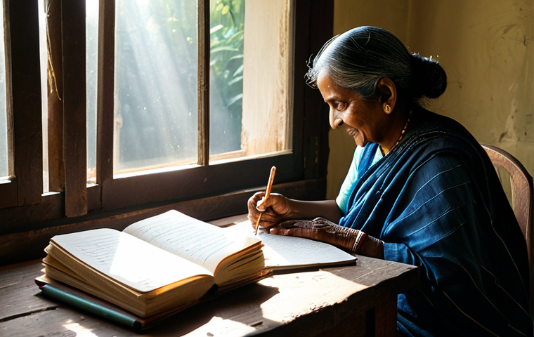 Documenting Family Recipes**
"A warm, inviting kitchen scene. A grandmother (fully clothed in traditional Bengali attire, modest clothing) sits at a wooden table, teaching her granddaughter (fully clothed, age-appropriate, modest clothing) how to transcribe a handwritten recipe from an old, worn notebook. The notebook is open, displaying faded Bengali script. Sunlight streams through a window, illuminating dust motes dancing in the air. Safe for work, appropriate content, family-friendly, professional photography, perfect anatomy, natural proportions, well-formed hands, proper finger count."
**