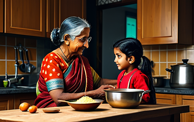 Family Storytelling**
"A grandmother, fully clothed in a traditional Bengali sari, telling a story to her granddaughter in a cozy kitchen. The kitchen has warm lighting and traditional cookware visible. Safe for work, appropriate content, professional, modest clothing, perfect anatomy, natural pose, high-quality, family-friendly."
**