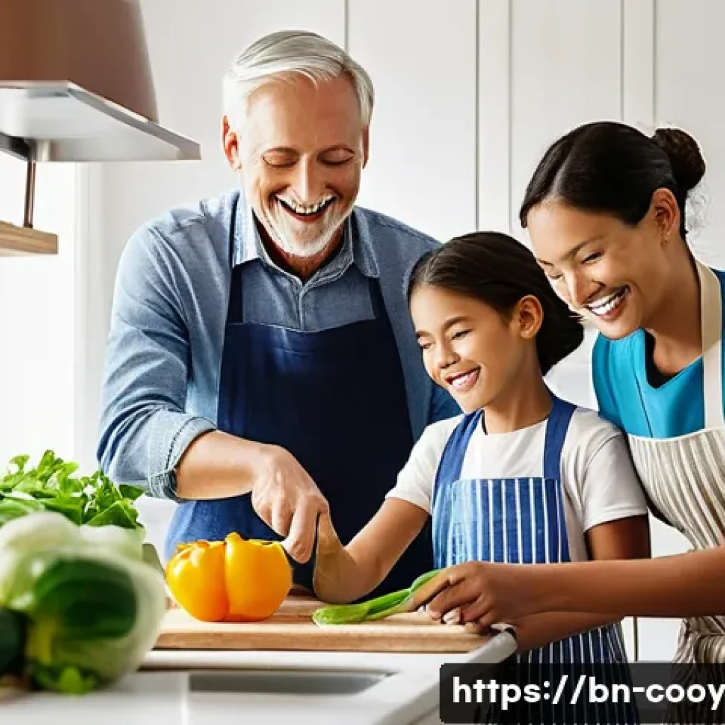 가족 요리 프로젝트 아이디어 - **Prompt:** A happy and diverse family of four (parents in their 30s-40s, a boy and a girl aged 7-10...