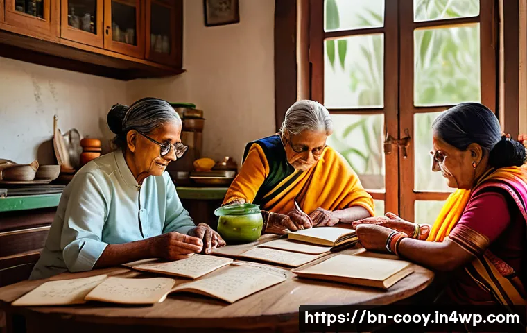 가족 요리 유산 문서화 방법 - A cozy family kitchen scene with multiple generations of Bengali family members, including elders an...