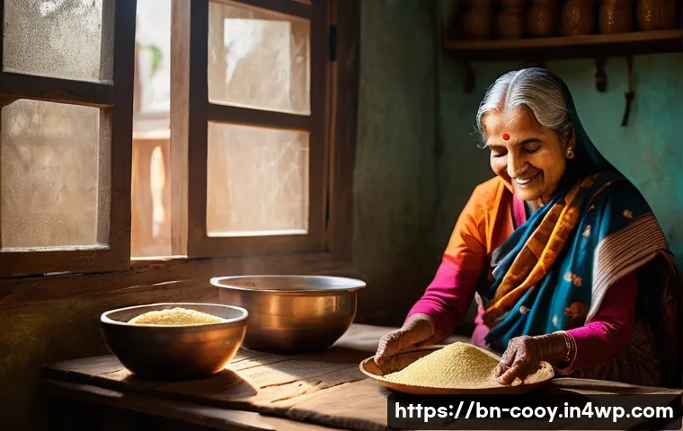 특별한 가족 행사와 요리 유산 기록하기 - A warm, vibrant Bengali family kitchen scene during winter, featuring an elderly grandmother prepari...