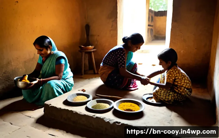가족 요리의 역사적 배경 탐구 - Photorealistic multigenerational Bengali family preparing traditional home-cooked dishes together in...